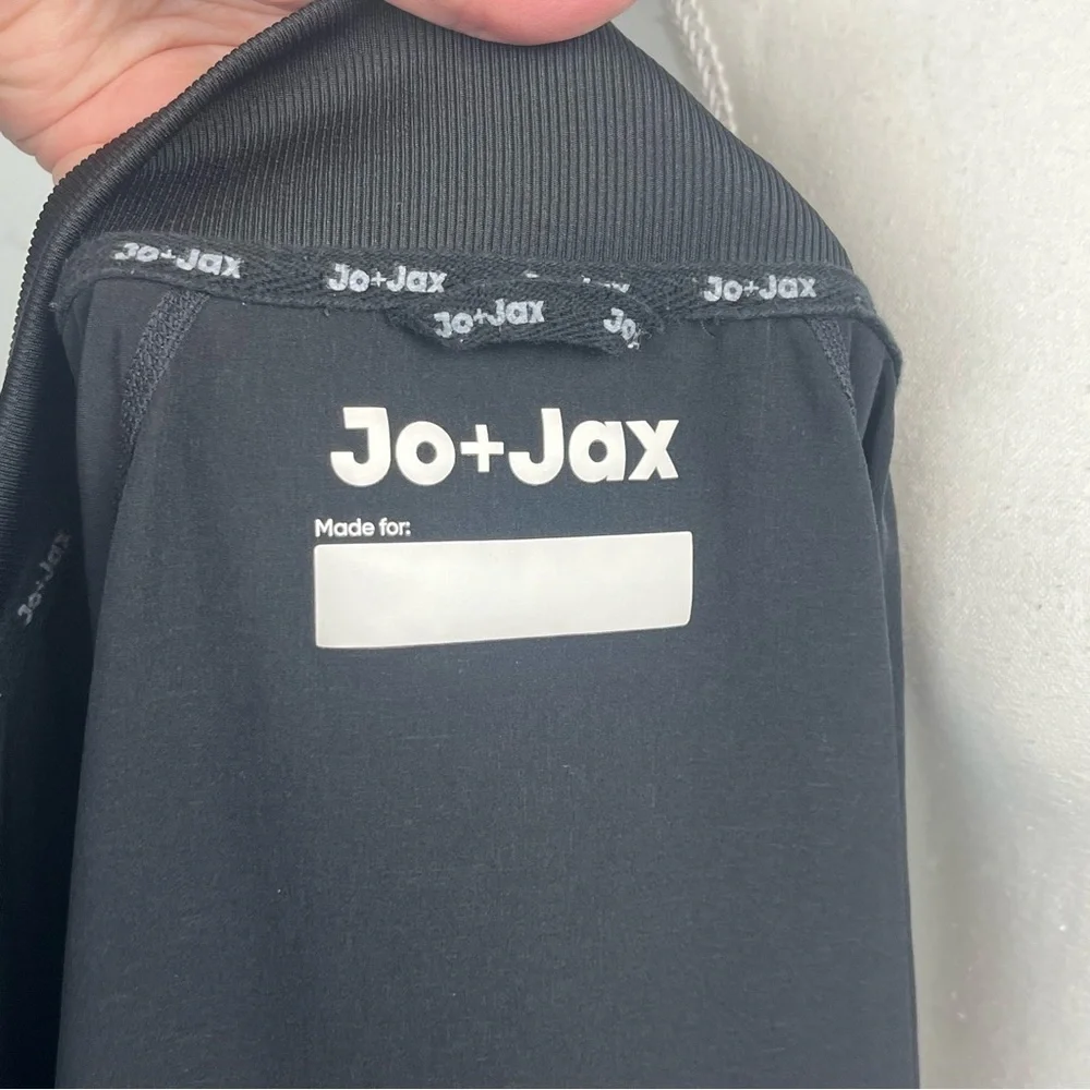 Jo + Jax black Restart full zip back logo jacket, size adult XXS.